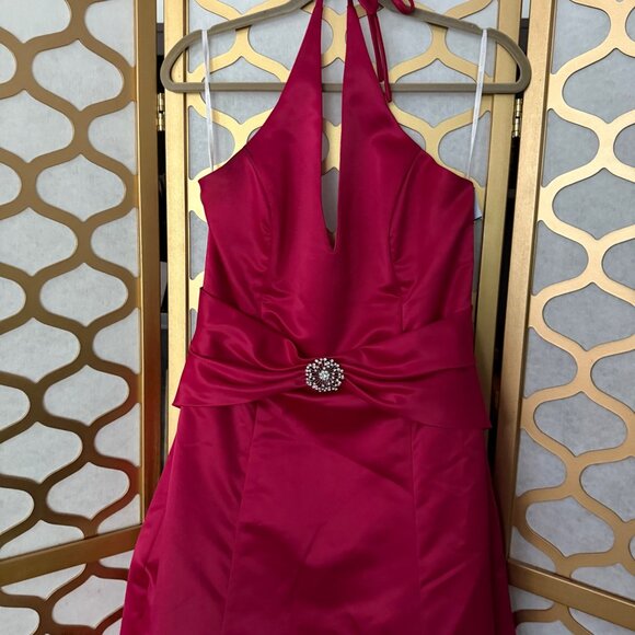 Vintage Jessica McClintock Gunne Sax Size 11/12 Fuchsia Satin Halter Y2K Gown - Picture 3 of 16